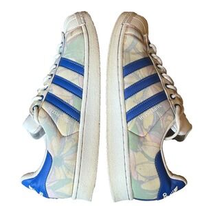 Adidas Superstar Trainers Blue‎ White Floral Fabric Womens 10 UK 8.5 EU 42 2/3